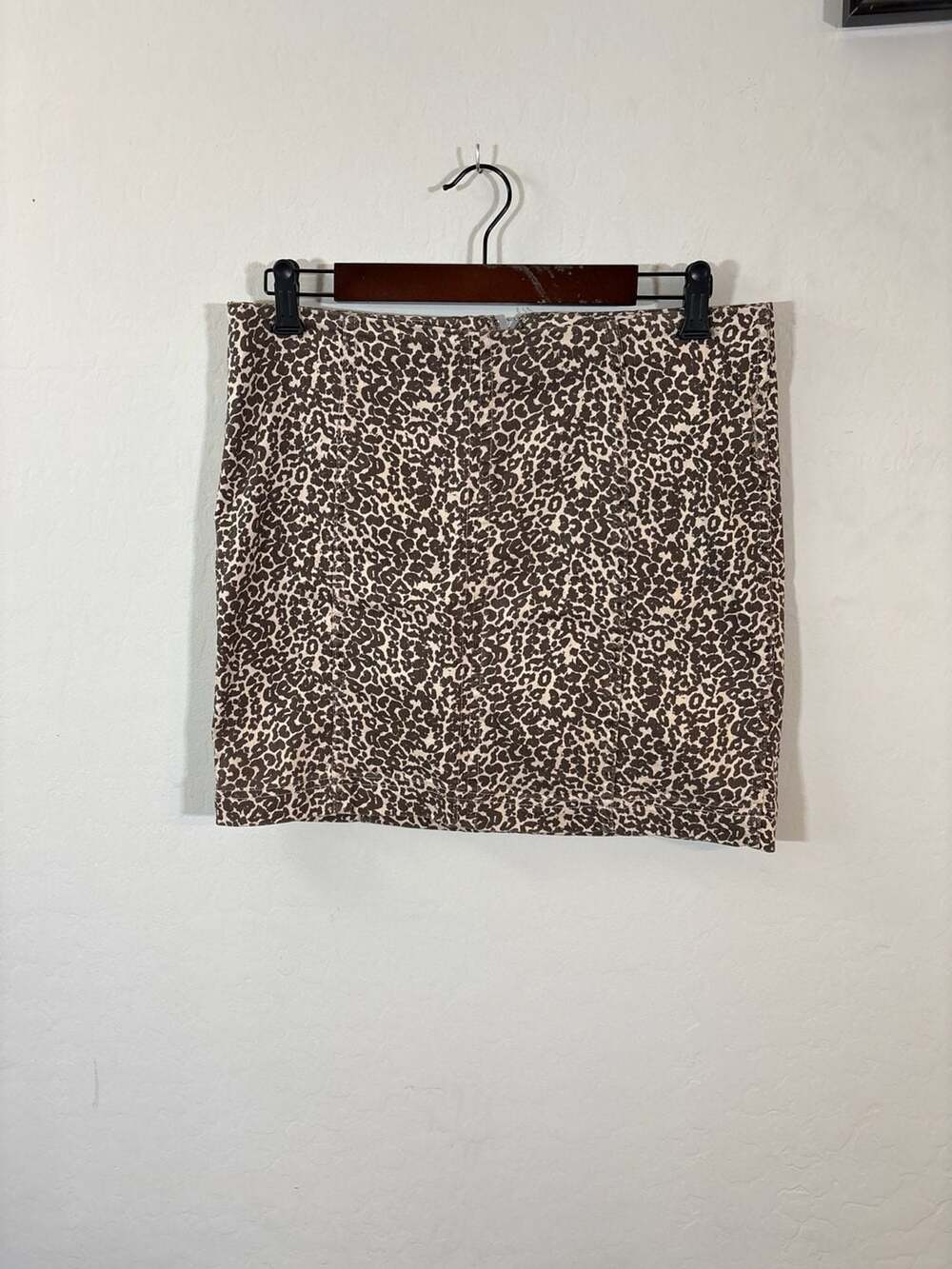 Free People Modern Femme Leopard Print Denim Mini Skirt Size 8
